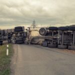 Truck lies on the road after incident